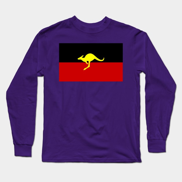 Aboriginal Australian Flag - Kangaroo Silhouette Long Sleeve T-Shirt by Historia